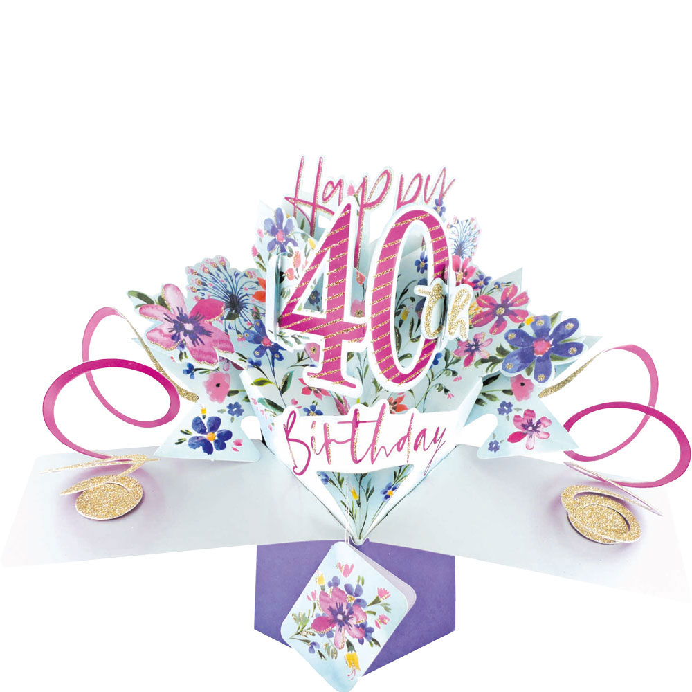 3D Pop Up Age Card – 40th Birthday Flowers – Suki Gifts International