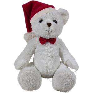 Traditional white teddy bear with red Santa Hat and bow tie - Large