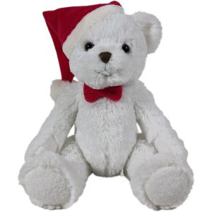 Traditional white teddy bear with red Santa Hat and bow tie - Medium