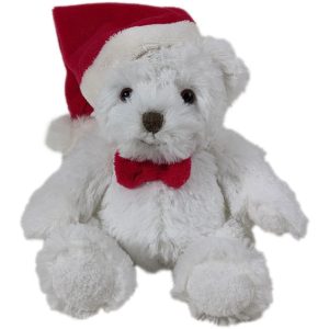 Traditional white teddy bear with red Santa Hat and bow tie - Small